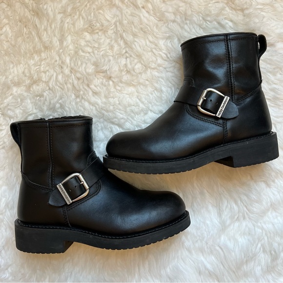 SOLD HARLEY DAVIDSON black leather riding boots size 6.5 moto buckle - Picture 11 of 11